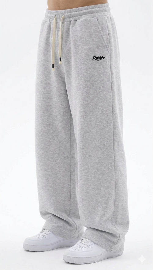 Grey Melton Wide-Leg Pants