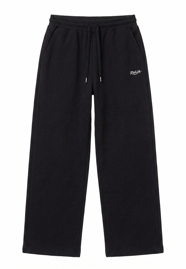 Black Melton Wide-Leg Pants