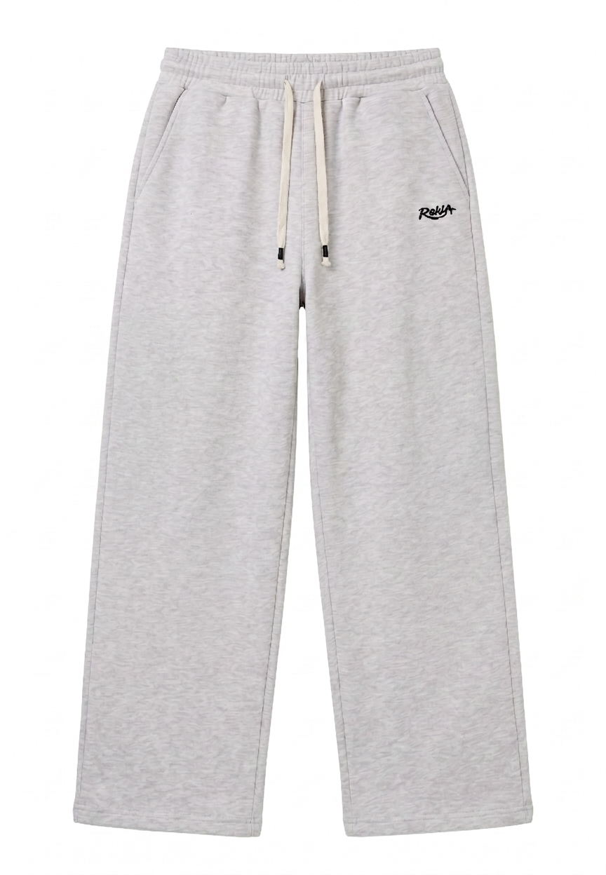 Grey Melton Wide-Leg Pants