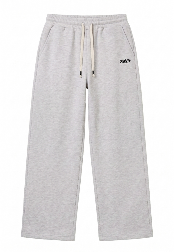 Grey Melton Wide-Leg Pants
