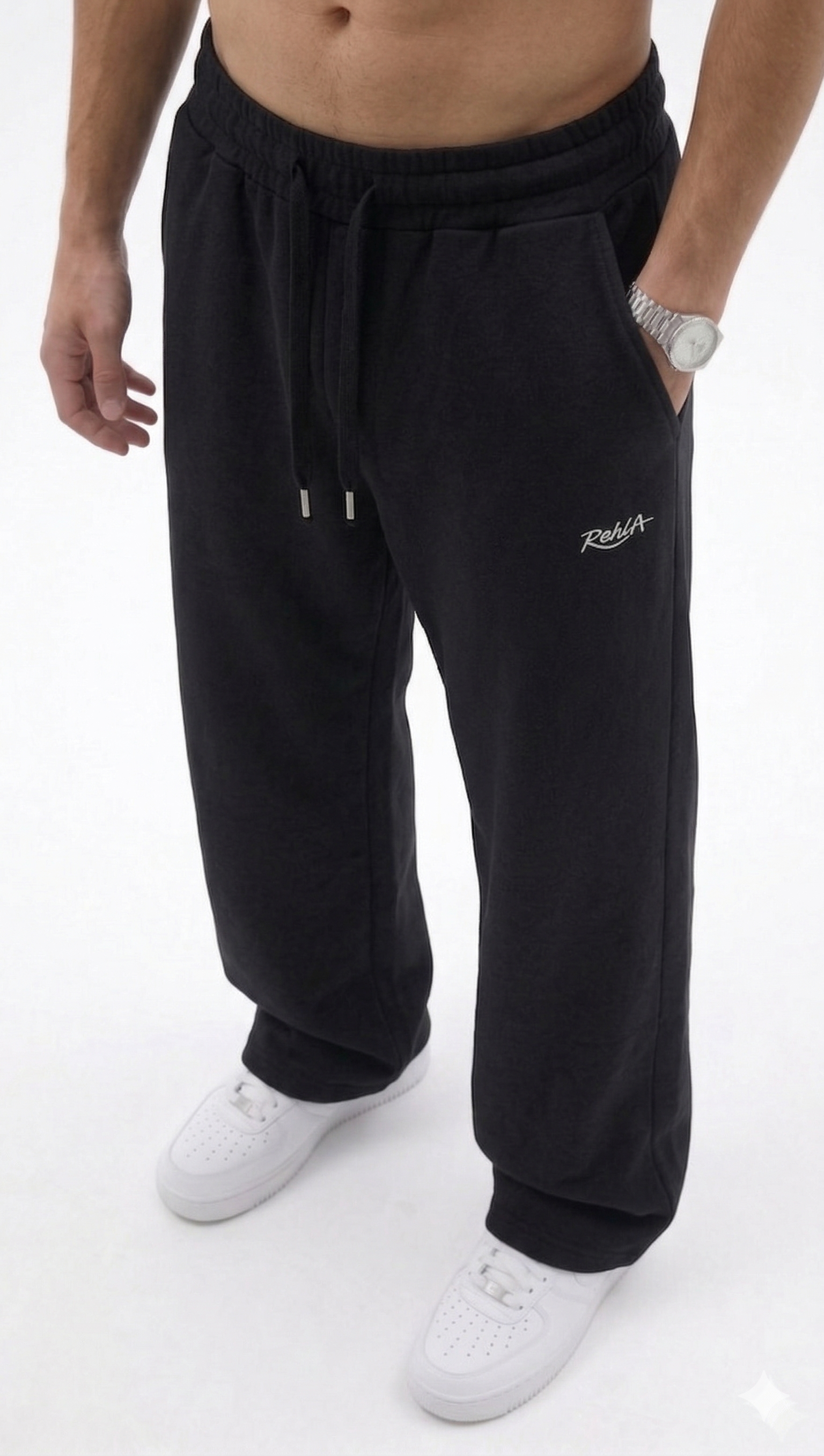 Black Melton Wide-Leg Pants