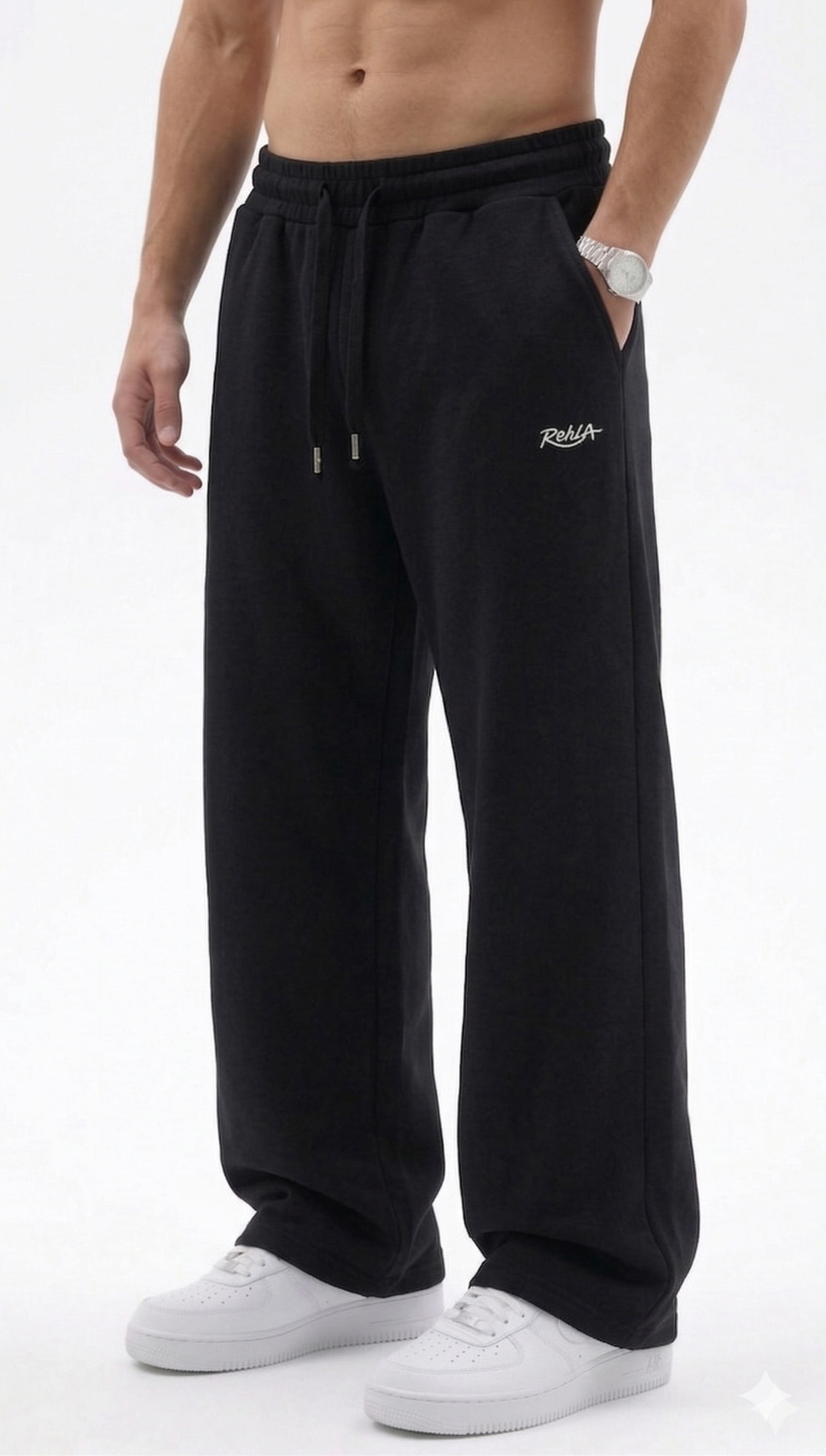 Black Melton Wide-Leg Pants