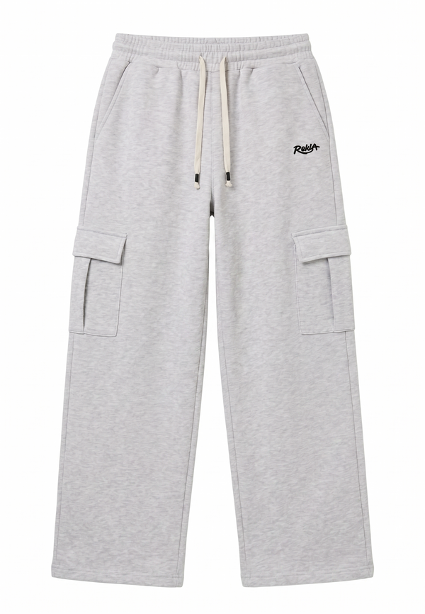 Grey Melton Wide-Leg Pants (With Pockets)