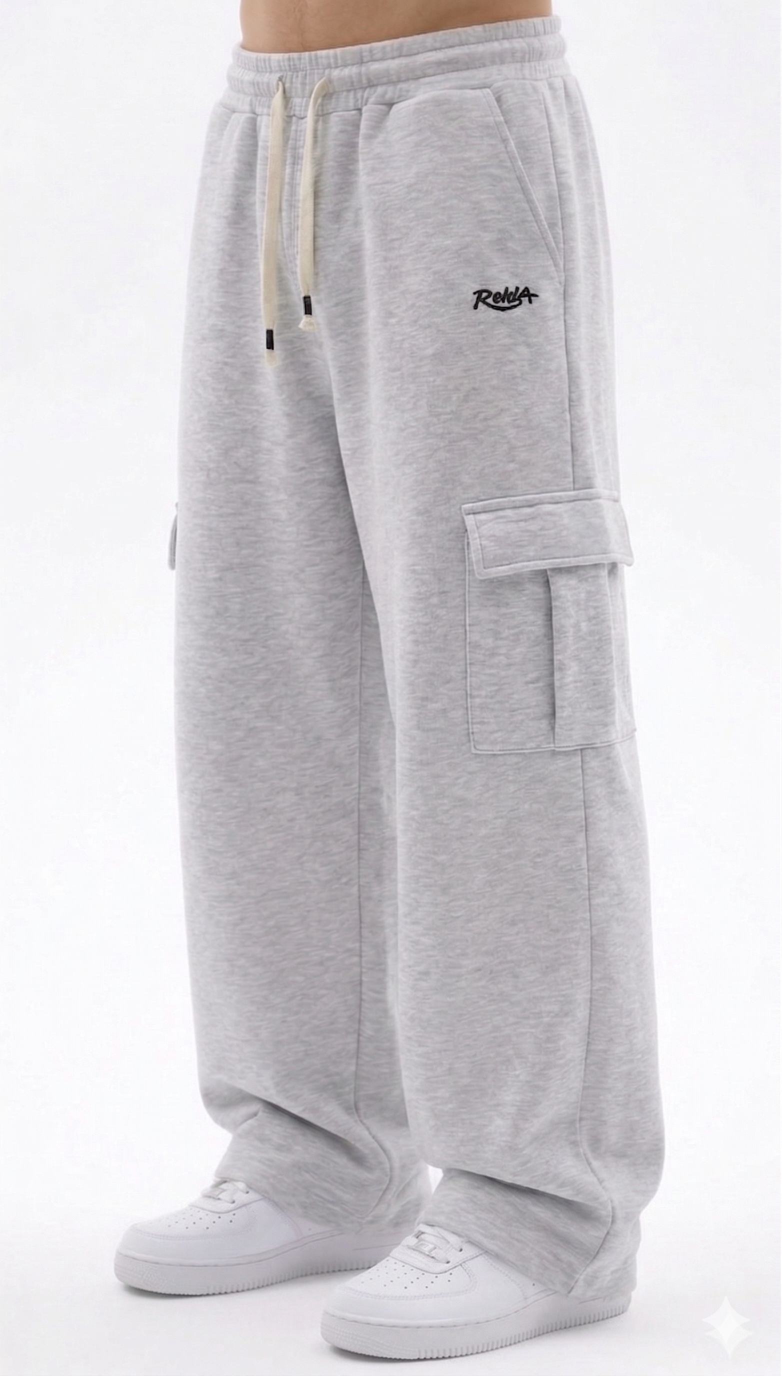 Grey Melton Wide-Leg Pants (With Pockets)
