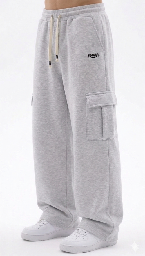 Grey Melton Wide-Leg Pants (With Pockets)