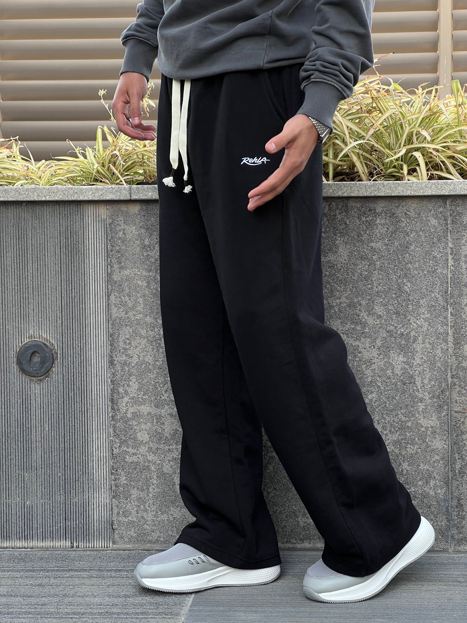 Black Melton Wide-Leg Pants
