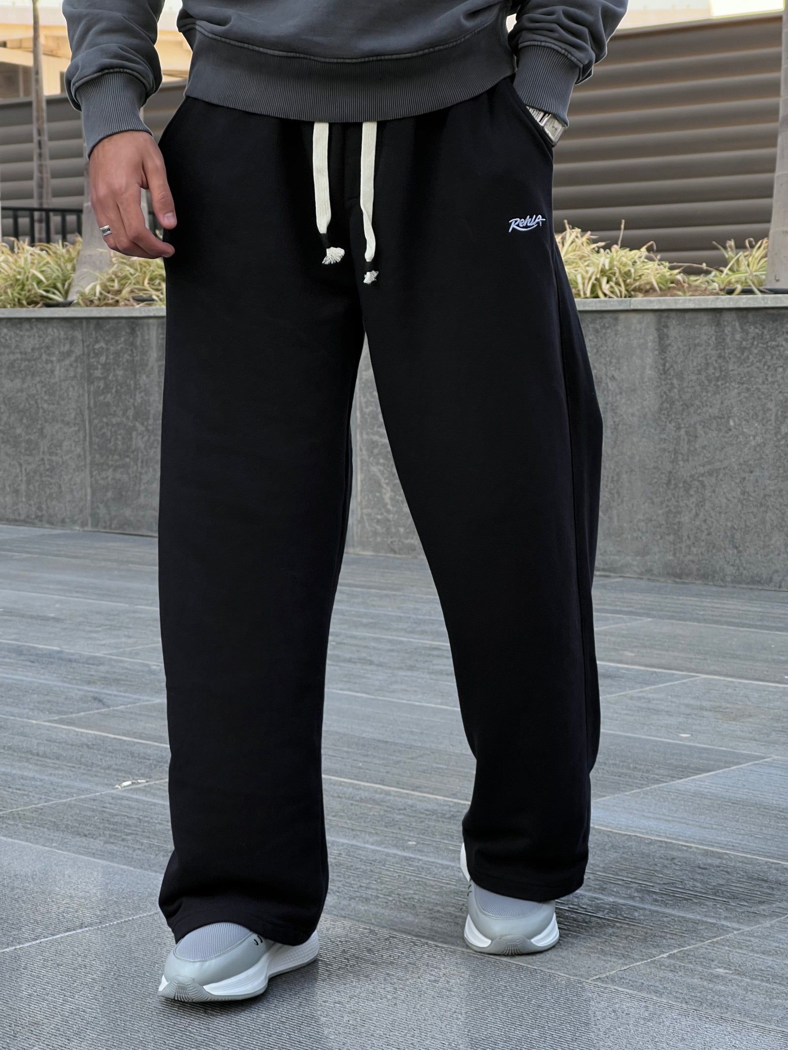 Black Melton Wide-Leg Pants
