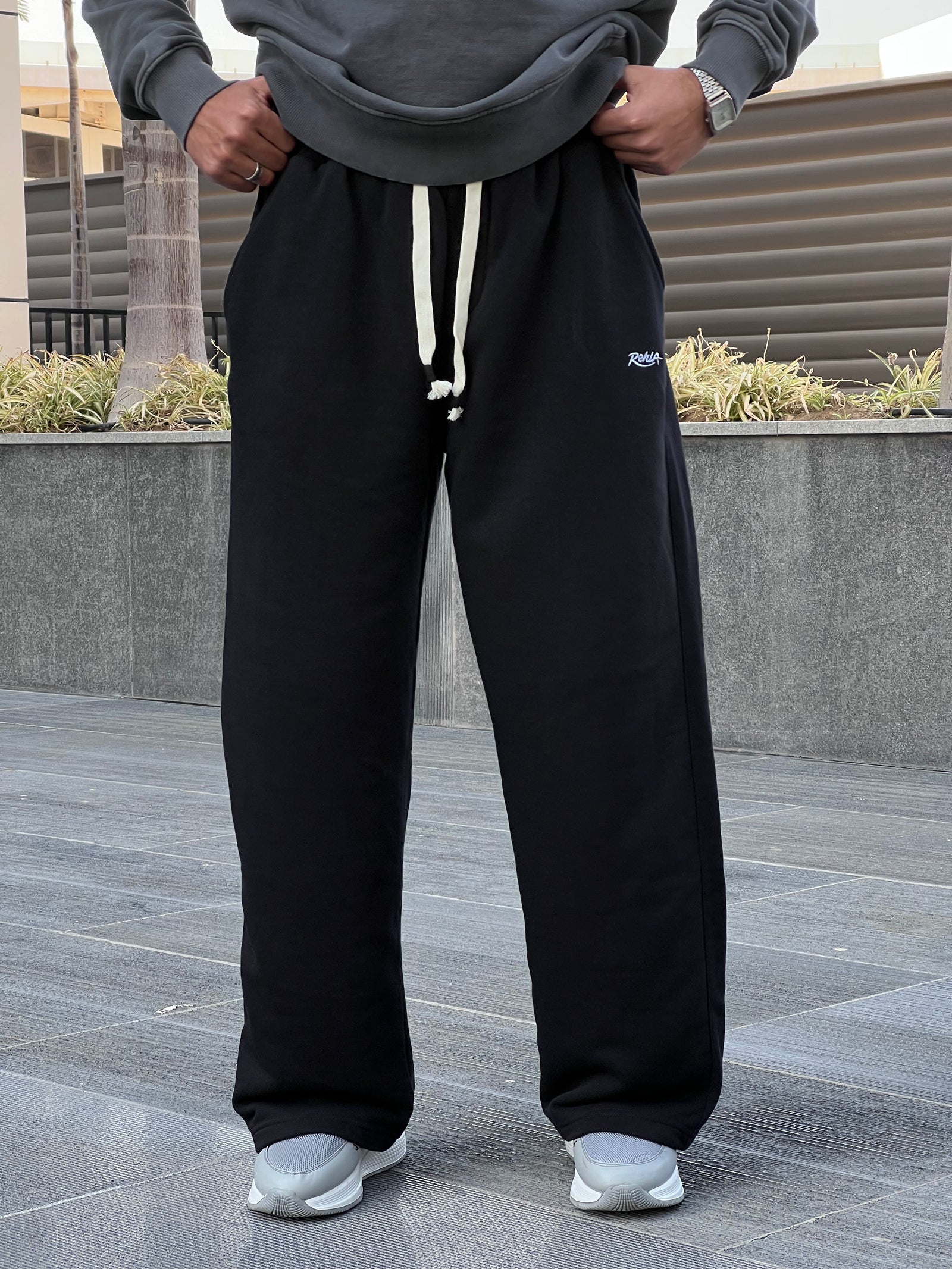 Black Melton Wide-Leg Pants