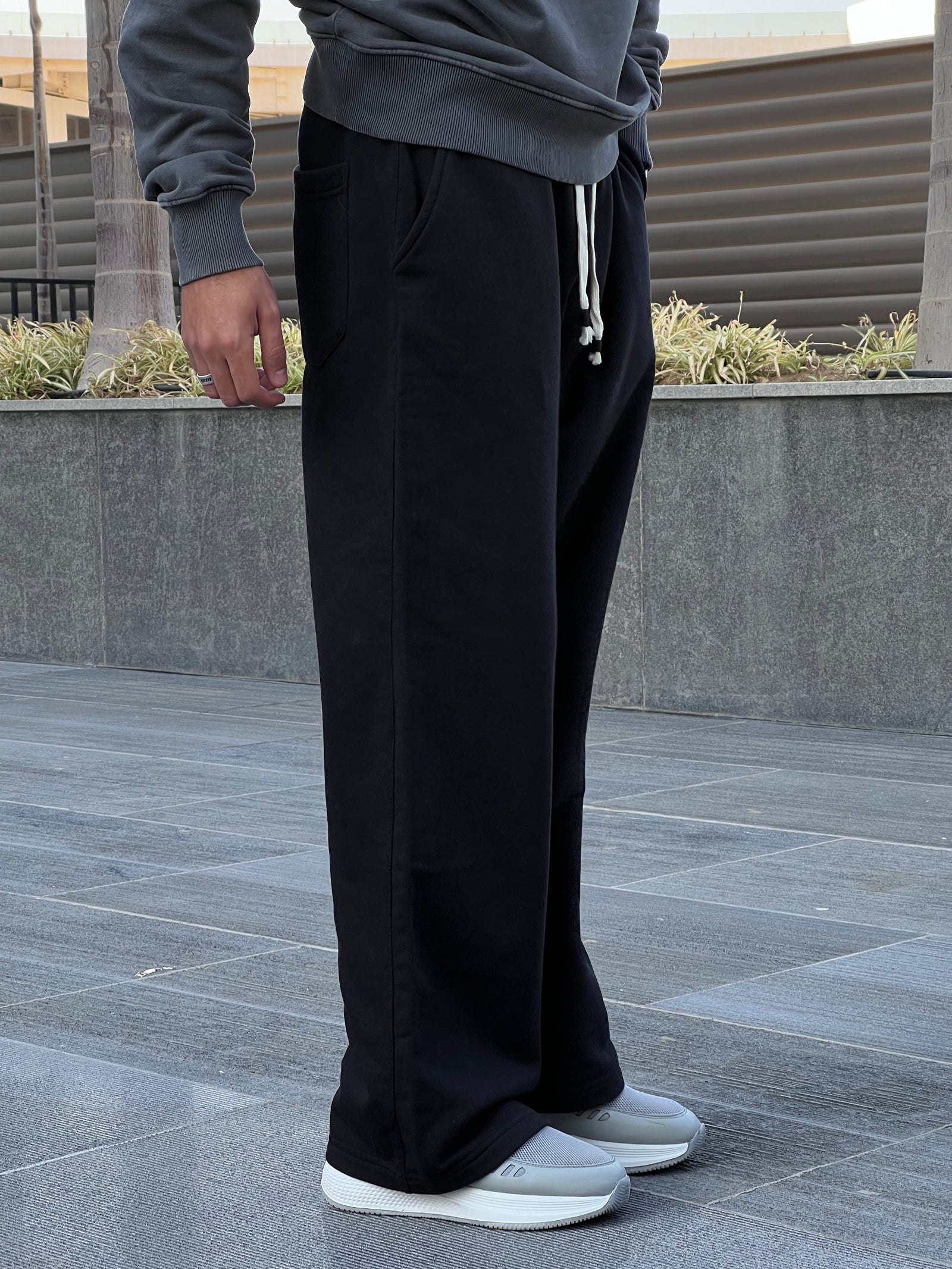 Black Melton Wide-Leg Pants