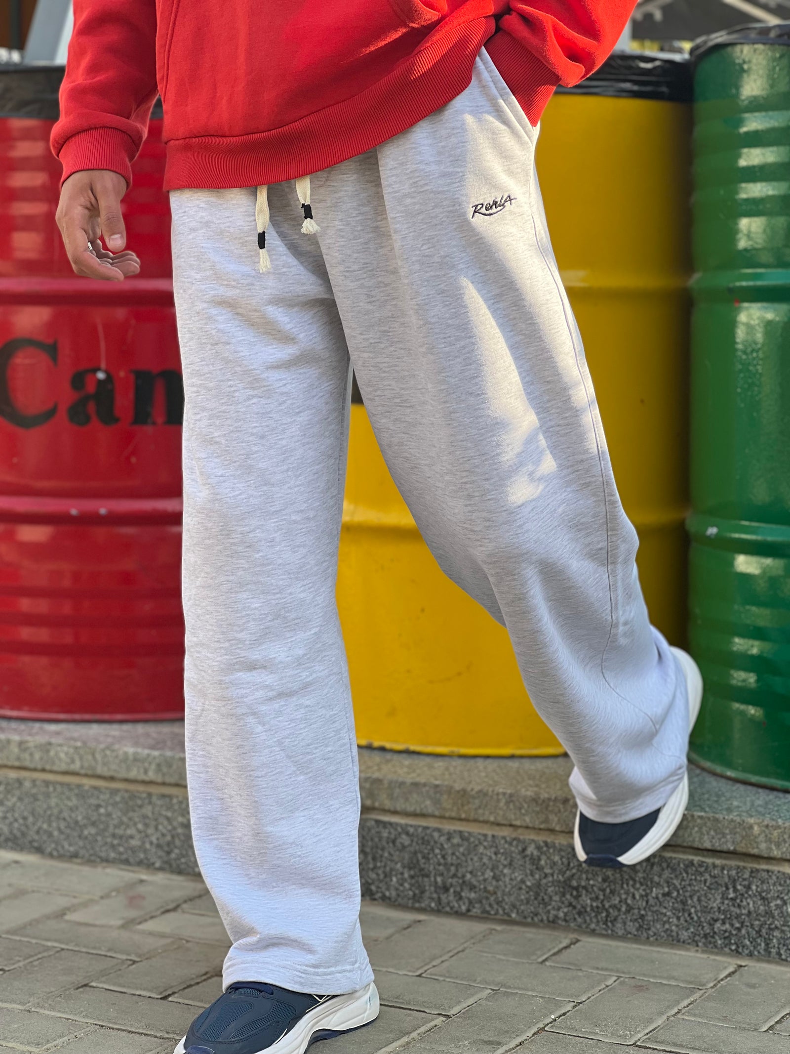 Grey Melton Wide-Leg Pants