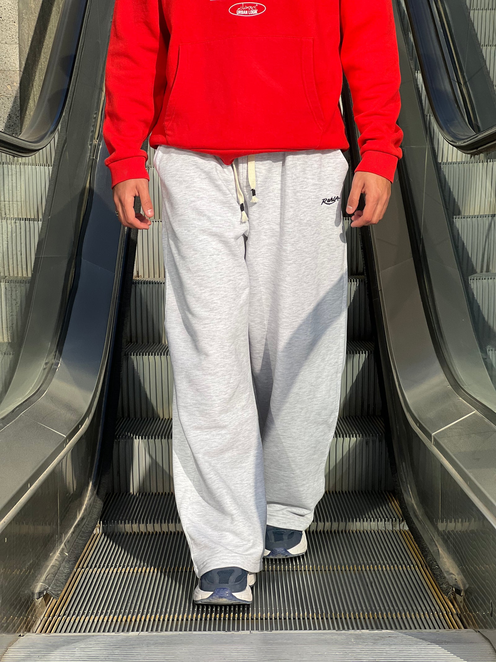 Grey Melton Wide-Leg Pants