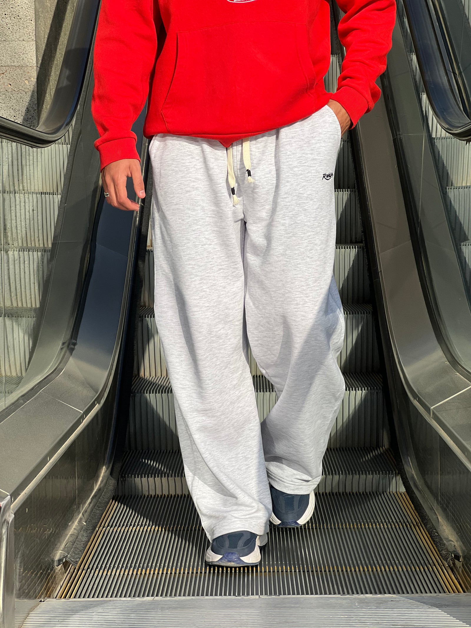 Grey Melton Wide-Leg Pants