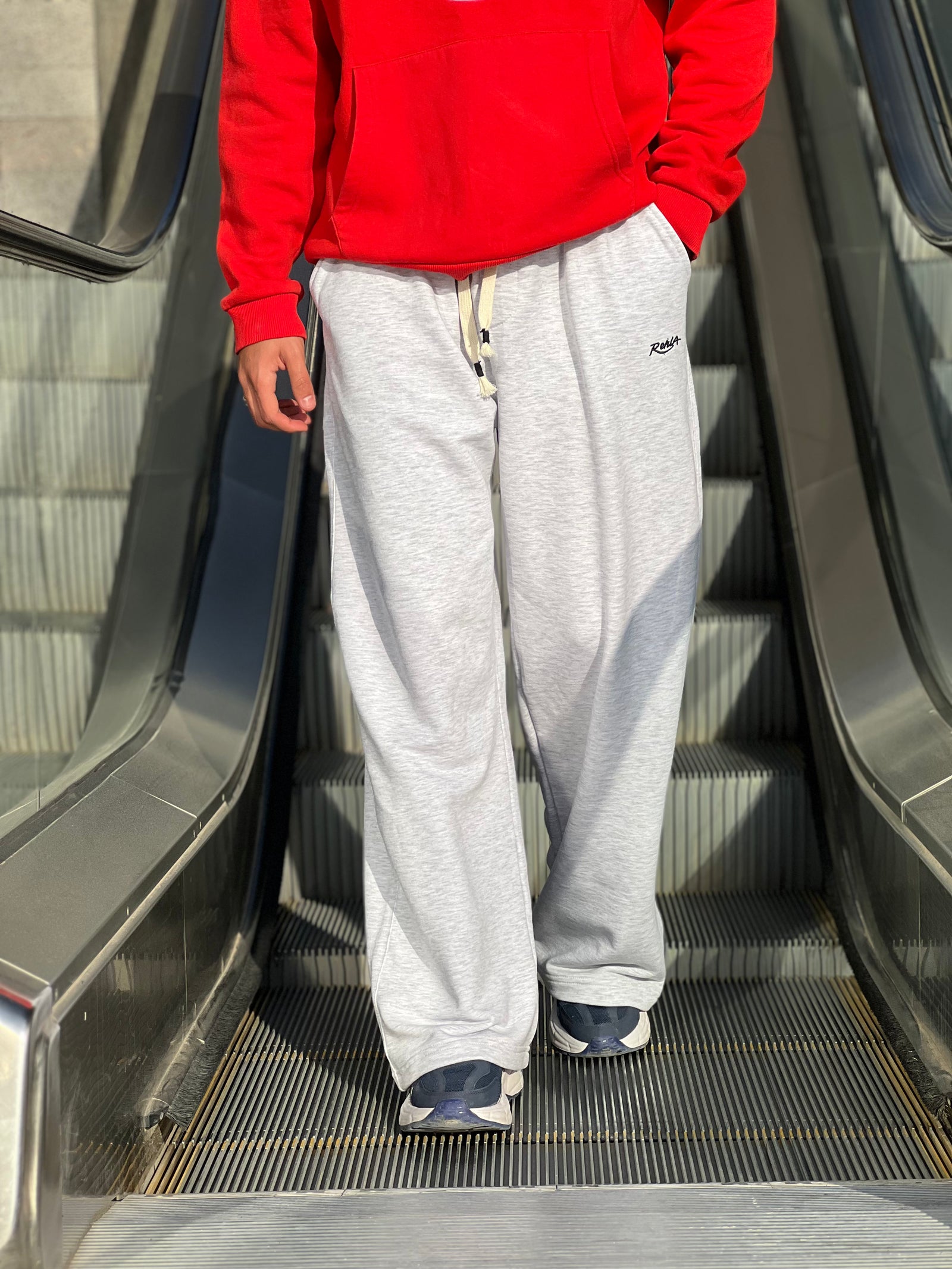 Grey Melton Wide-Leg Pants