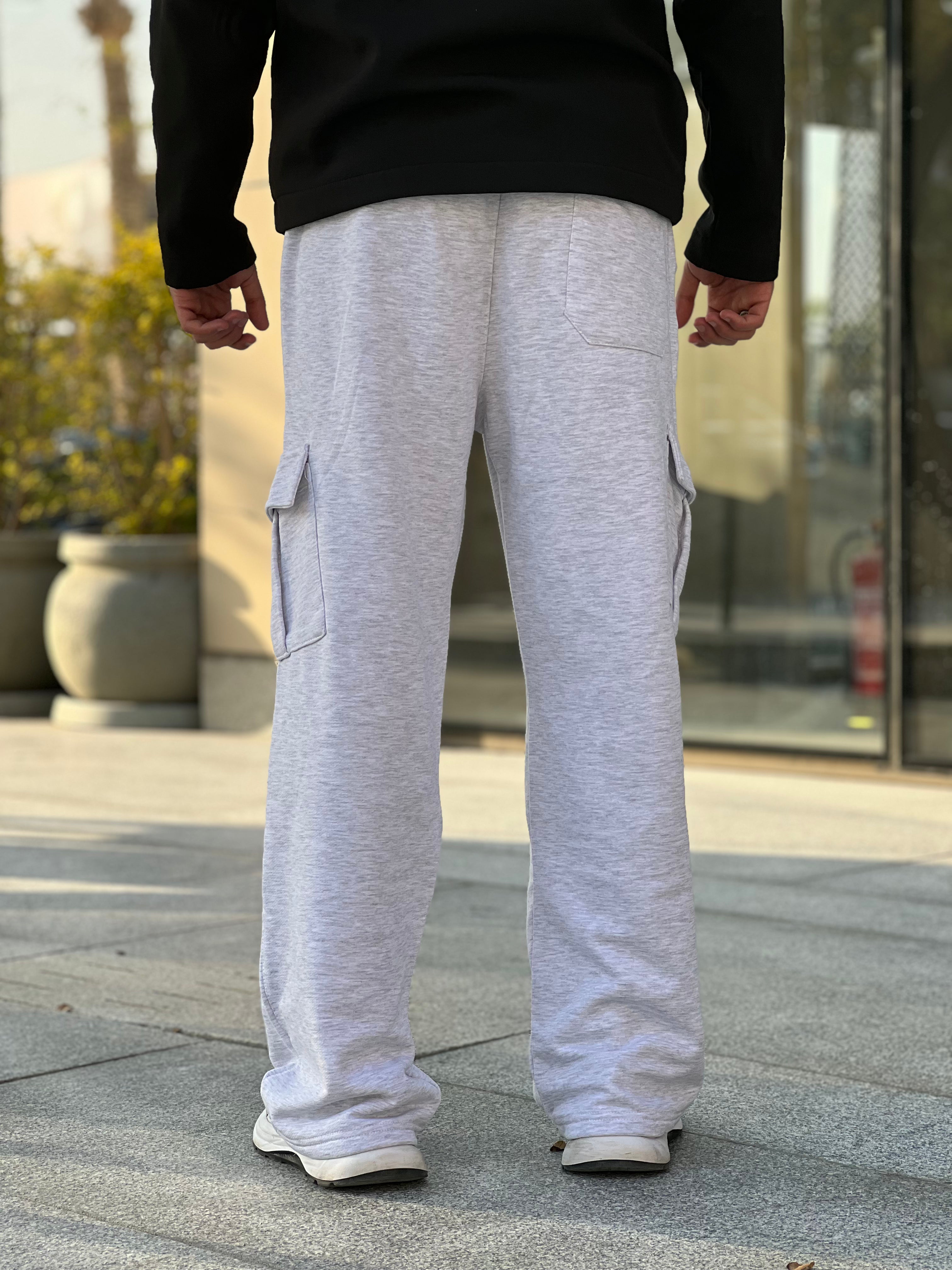 Grey Melton Wide-Leg Pants (With Pockets)