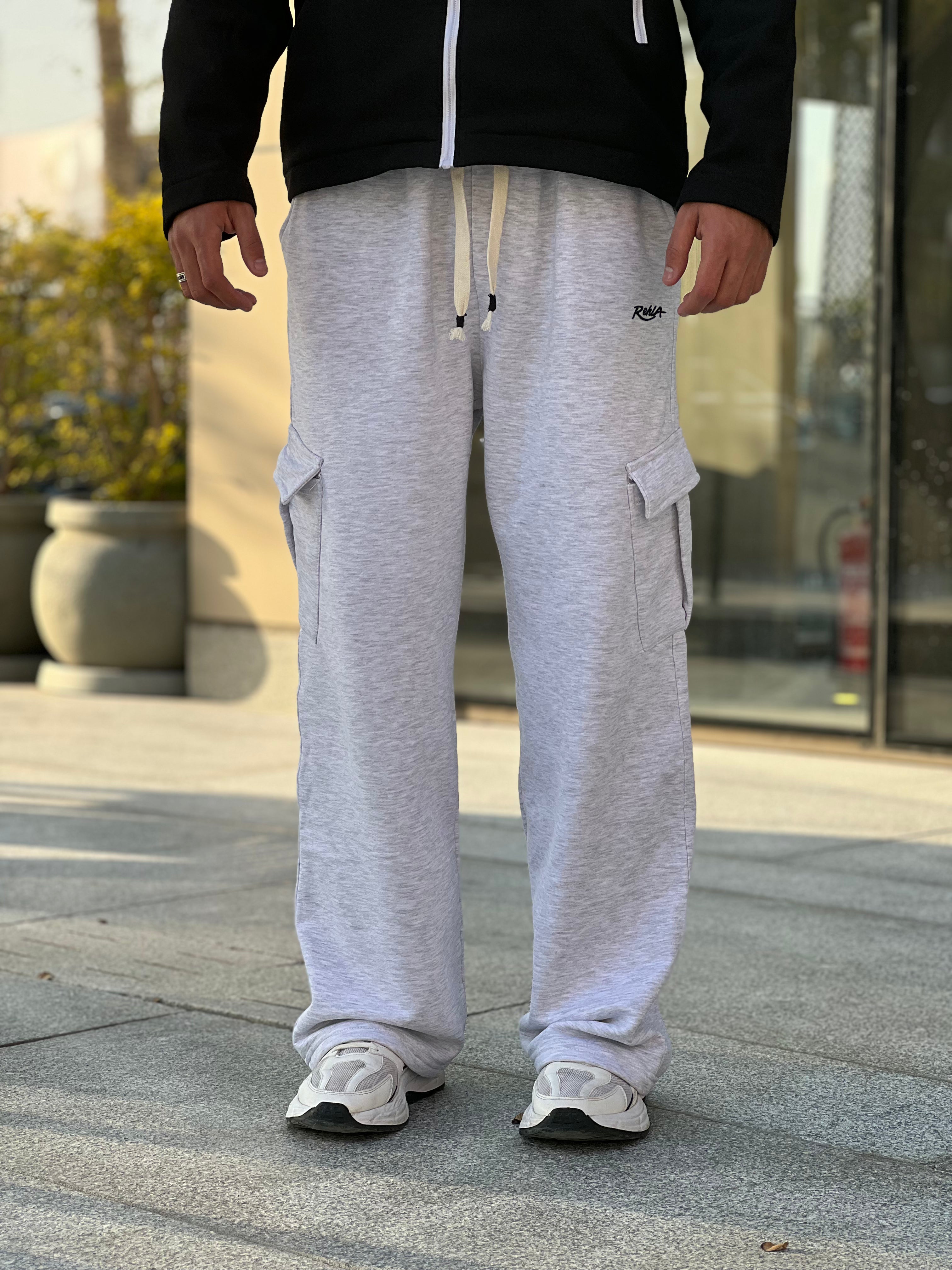 Grey Melton Wide-Leg Pants (With Pockets)