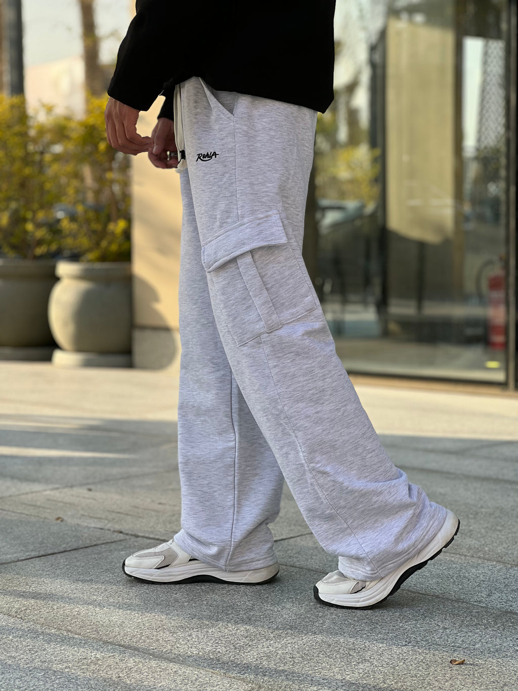 Grey Melton Wide-Leg Pants (With Pockets)