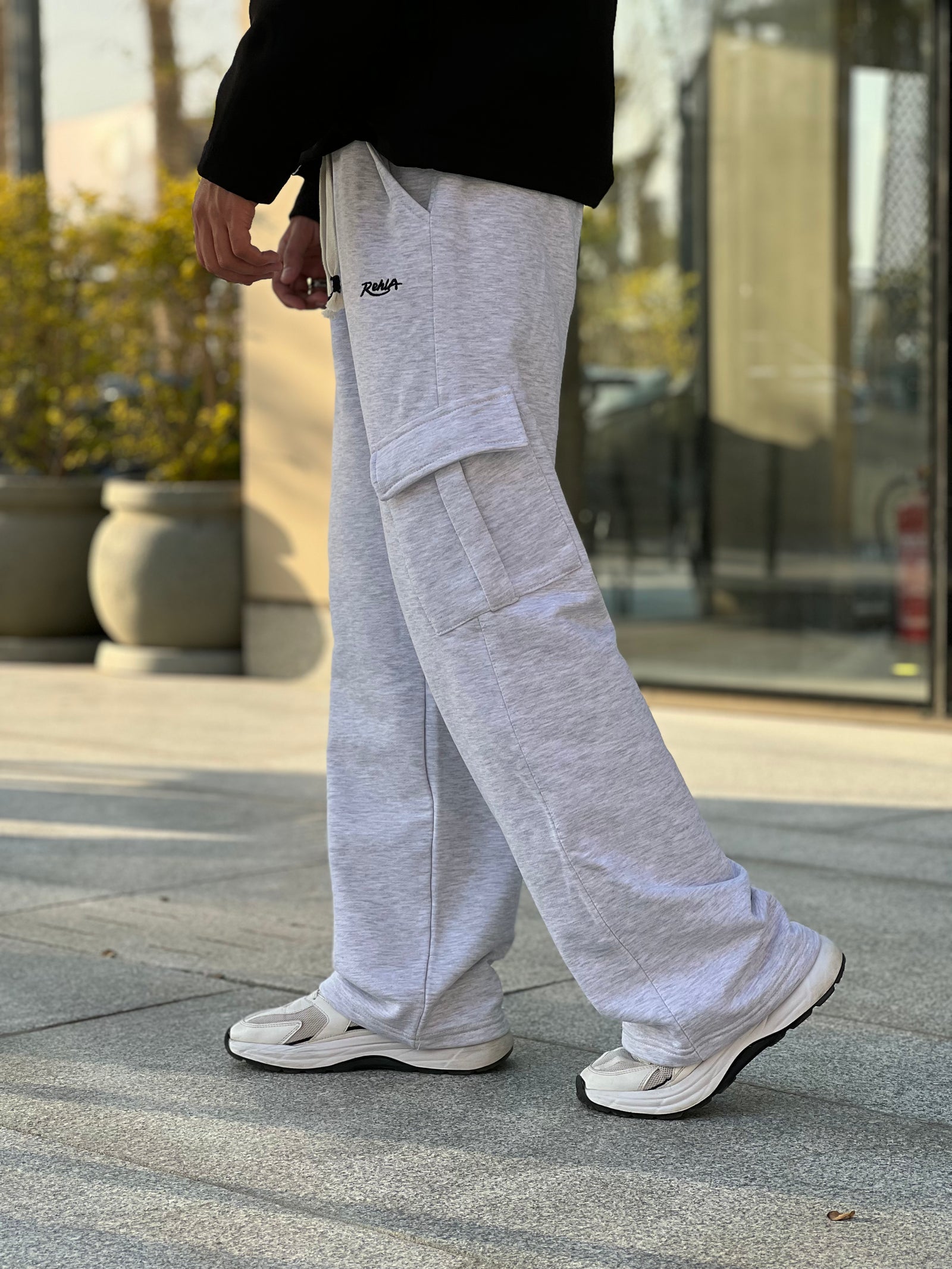 Grey Melton Wide-Leg Pants (With Pockets)