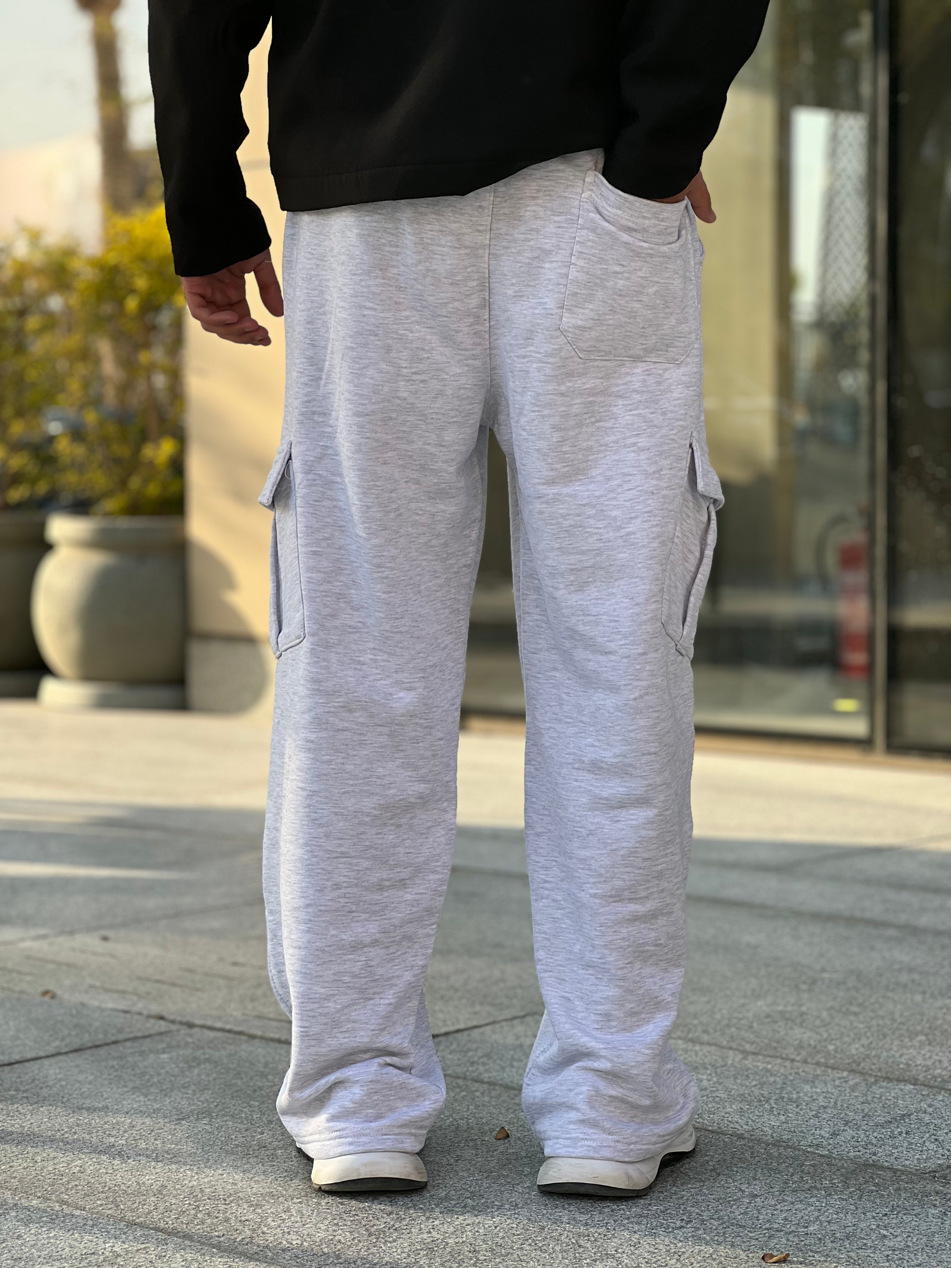 Grey Melton Wide-Leg Pants (With Pockets)